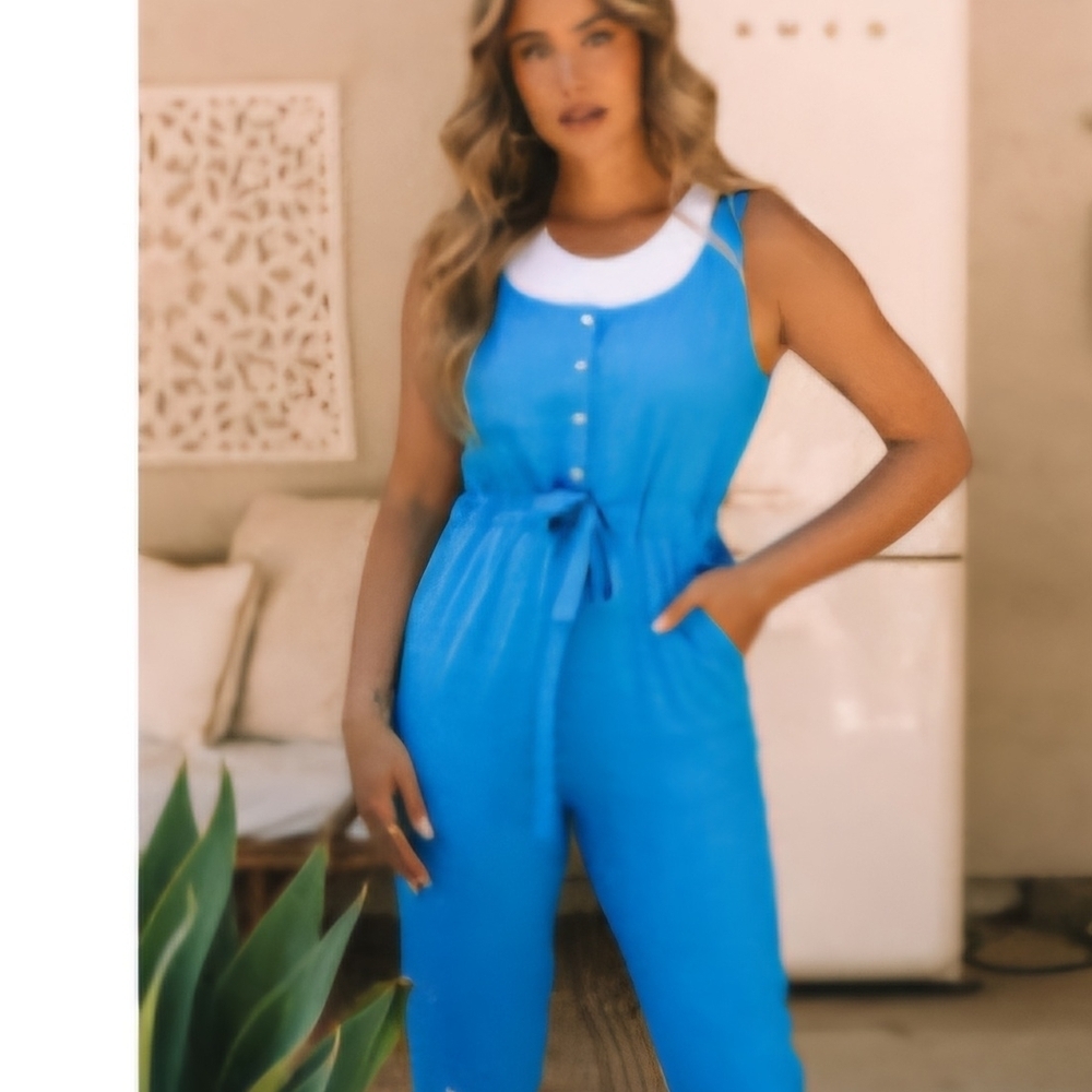 146 BOUTIQUE NWOT Sky Blue Wide-Leg Jumpsuit with Elastic Waist